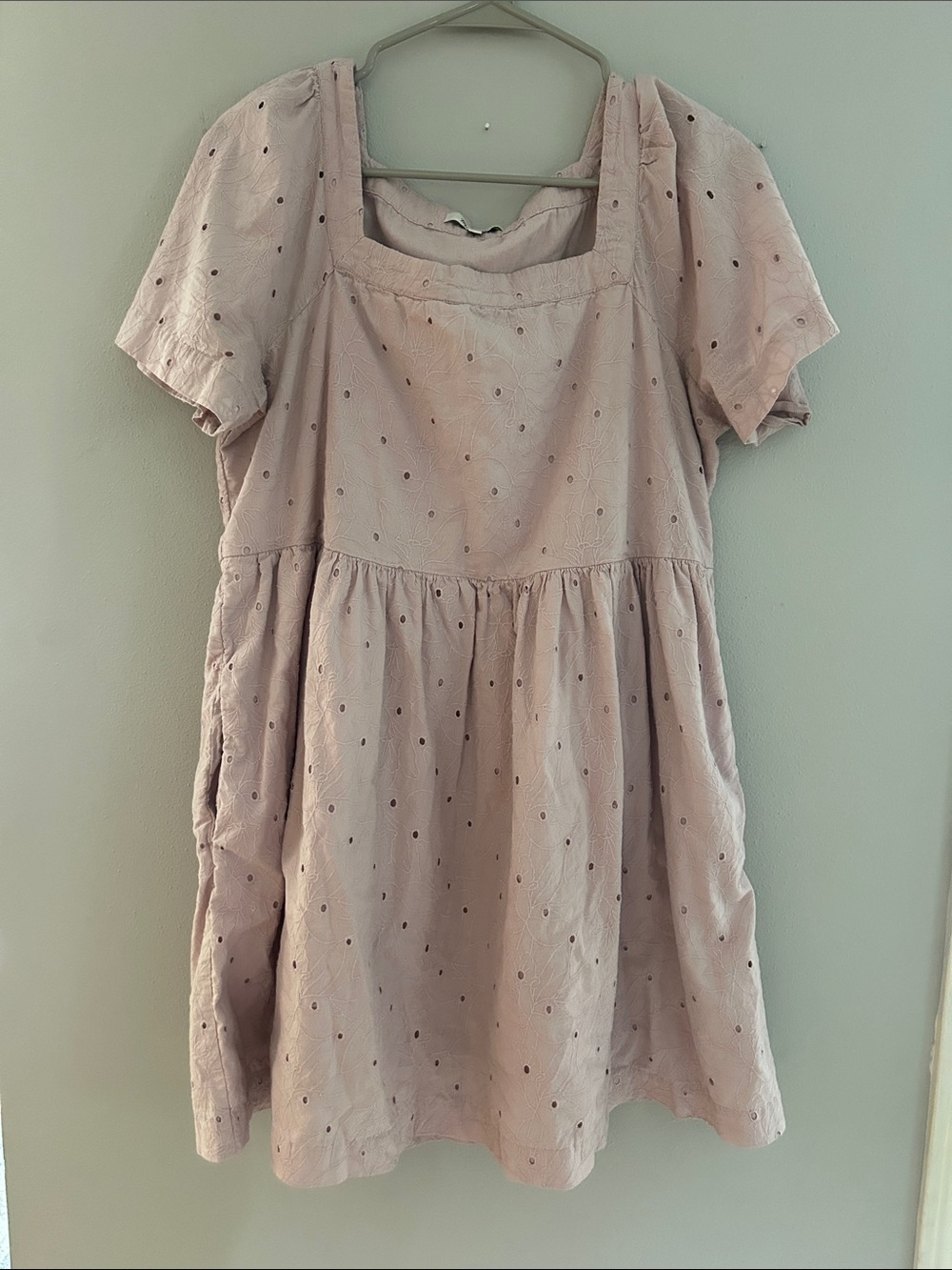 Madewell Light Pink Eyelet Square-Neck Dress